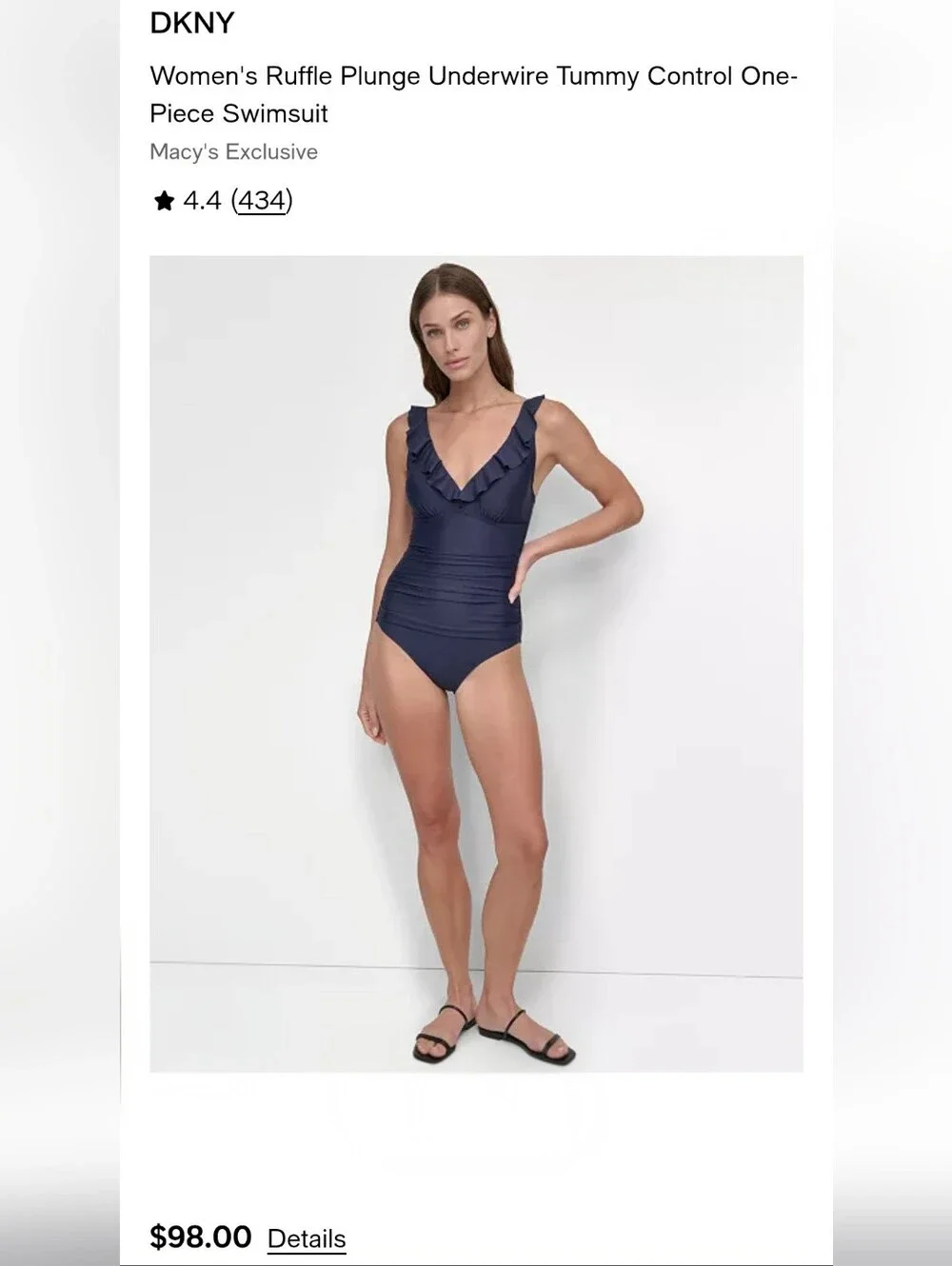 DKNY tummy control Ruffle One Piece Bathing Suit - Small - Picture 2 of 10